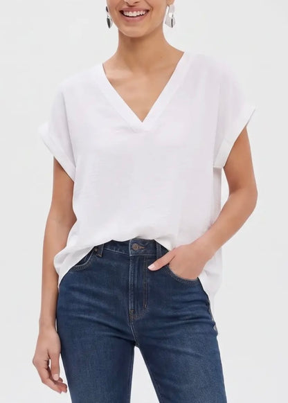 Adeline Short Sleeve V-Neck Relaxed Fit Blouse