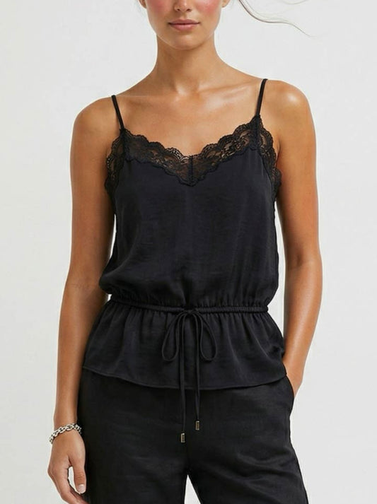 Opaline Lace Trim Drawstring Top
