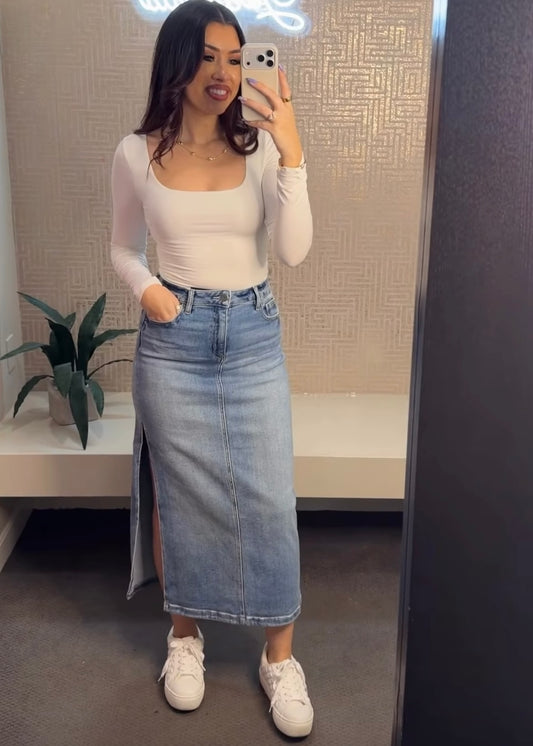 Nyomi Denim Midi Skirt
