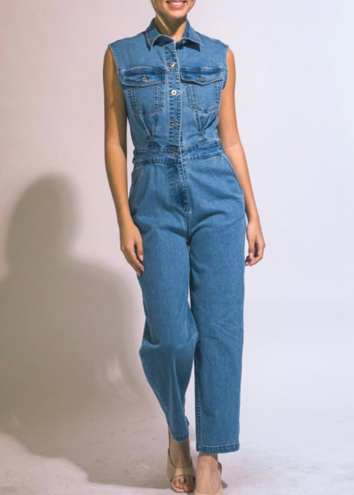 Caroline Denim Sleeveless Jumpsuit