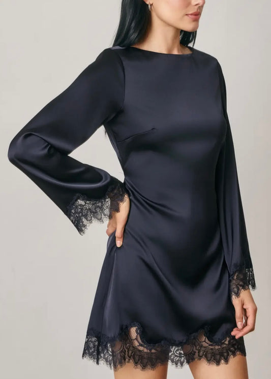 Kandi Satin Long Sleeve Mini dress