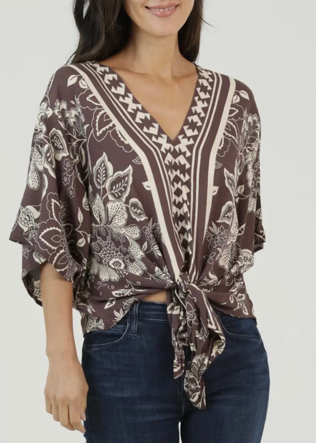 Sunlit Dream Printed Tie Front Top