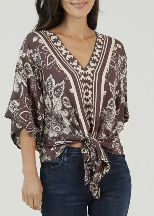 Sunlit Dream Printed Tie Front Top
