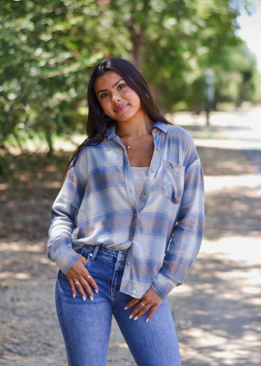 Downtown Girl Button Up Plaid Shirt