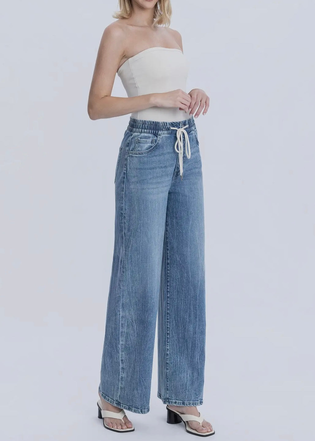 Olivia Drawstring band Wide Leg Denim
