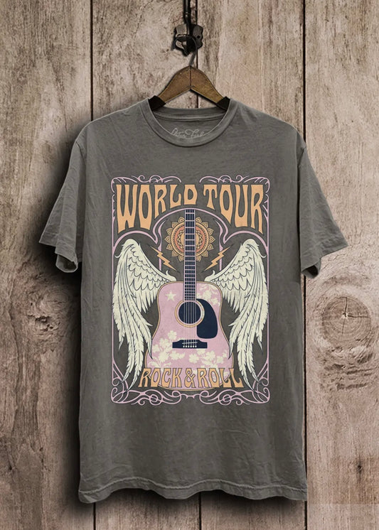 World Tour Rock & Roll Graphic Top