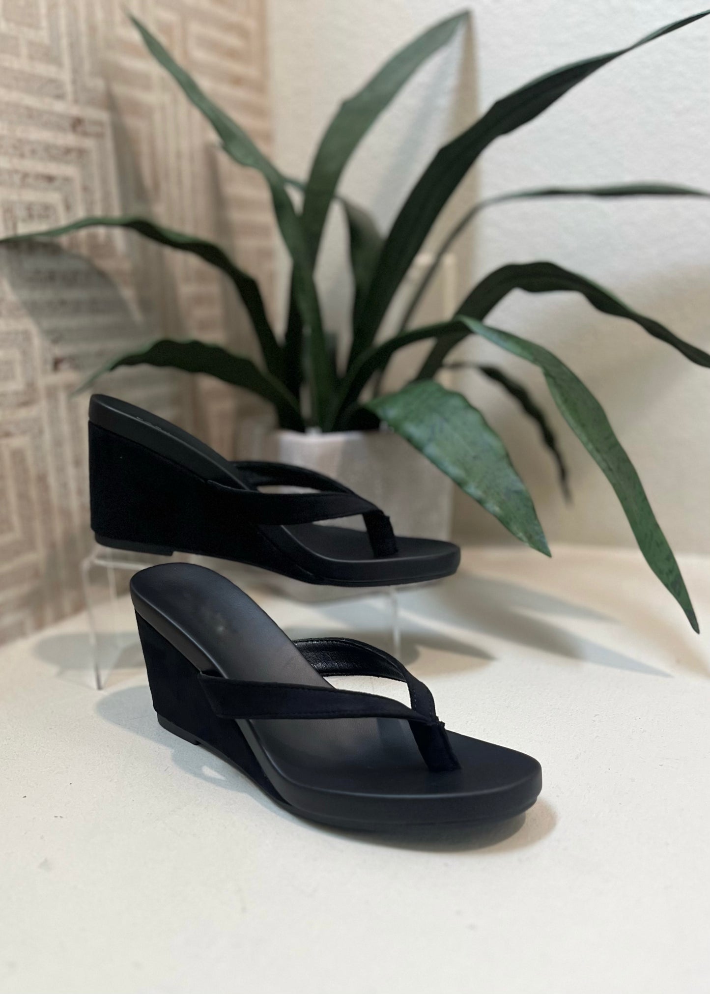 Faux Suede Thong Wedge