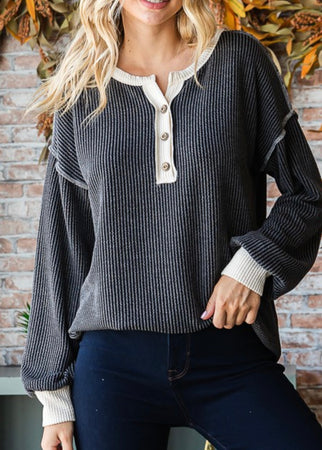 Crosby Ribbed Button Top