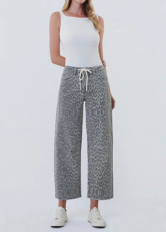 Aurelia High Rise Leopard Crop Wide Leg Jeans