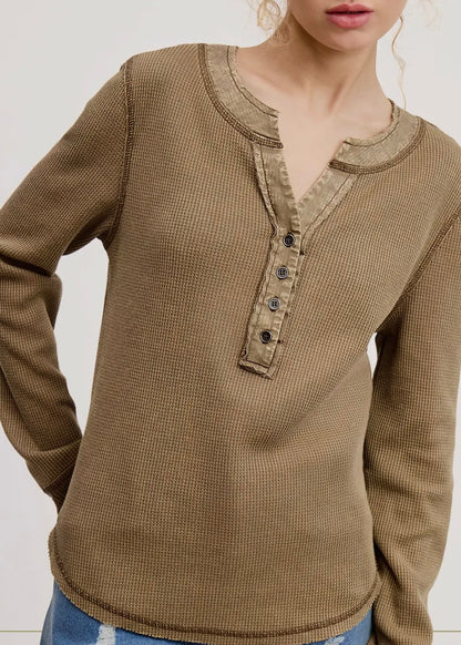 Kelsey Relaxed Fit Waffle Long Sleeve Top