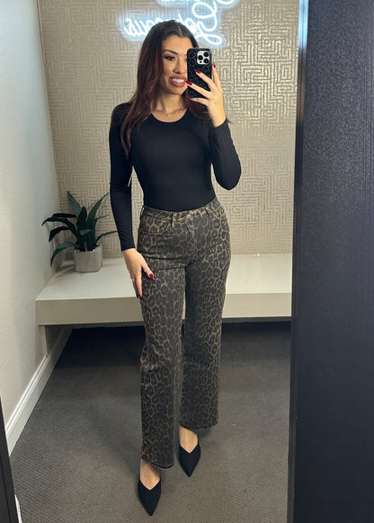 Vixen High Rise Leopard Print Slim Wide Pants