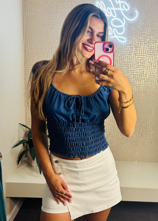 Easy Day Smocked Denim Top