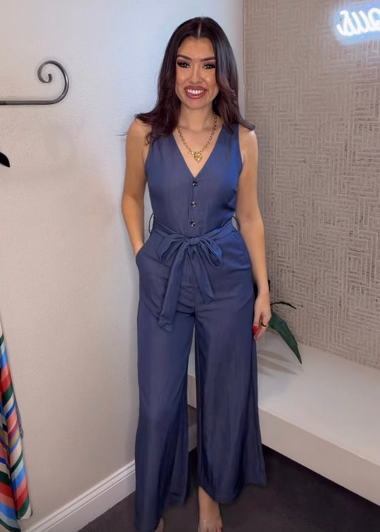 Ocean Front Button Down Jumpsuit