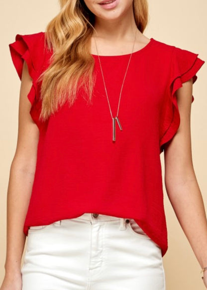 Maddie Solid Top with Ruffle Sleeves