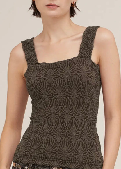 Square Neck Lace Textured Tank-New