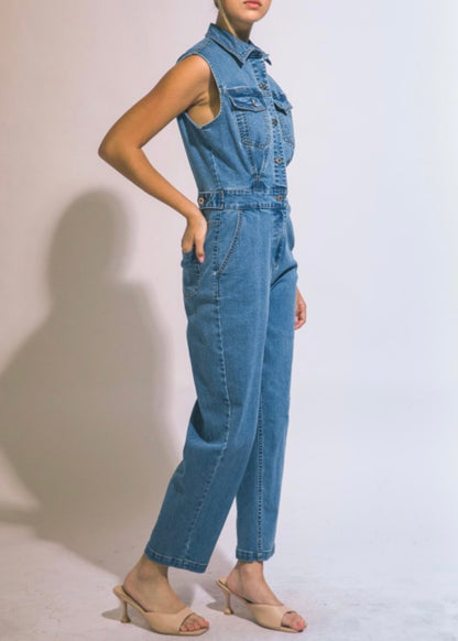 Caroline Denim Sleeveless Jumpsuit