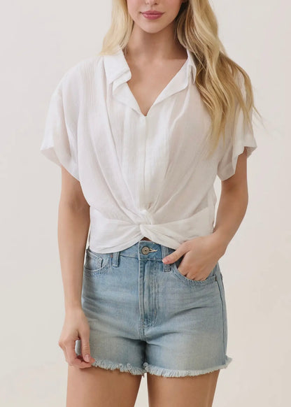 Amiee Front Twist Collared Crop Top