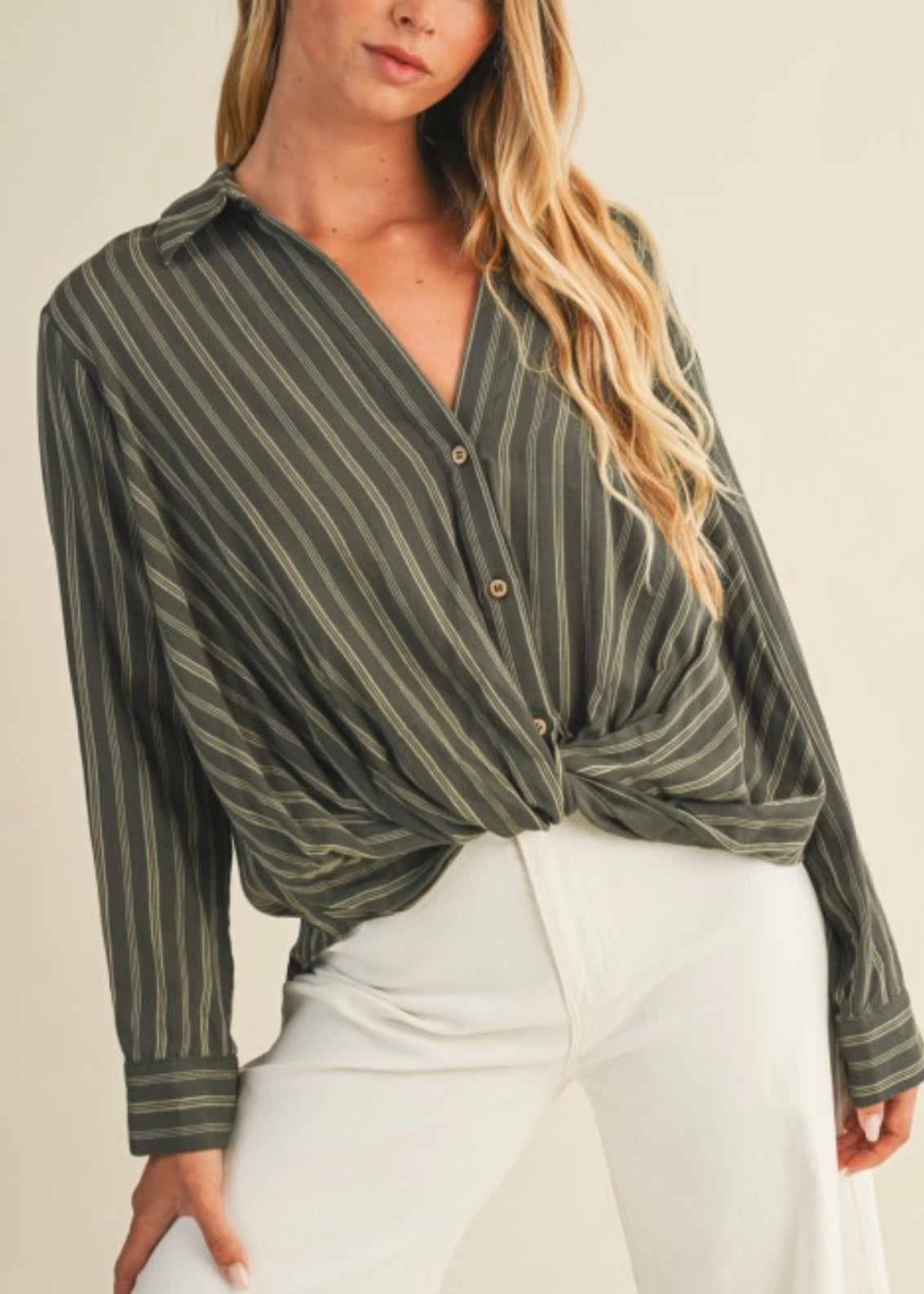 Itzel Stripe Twist Front Shirt