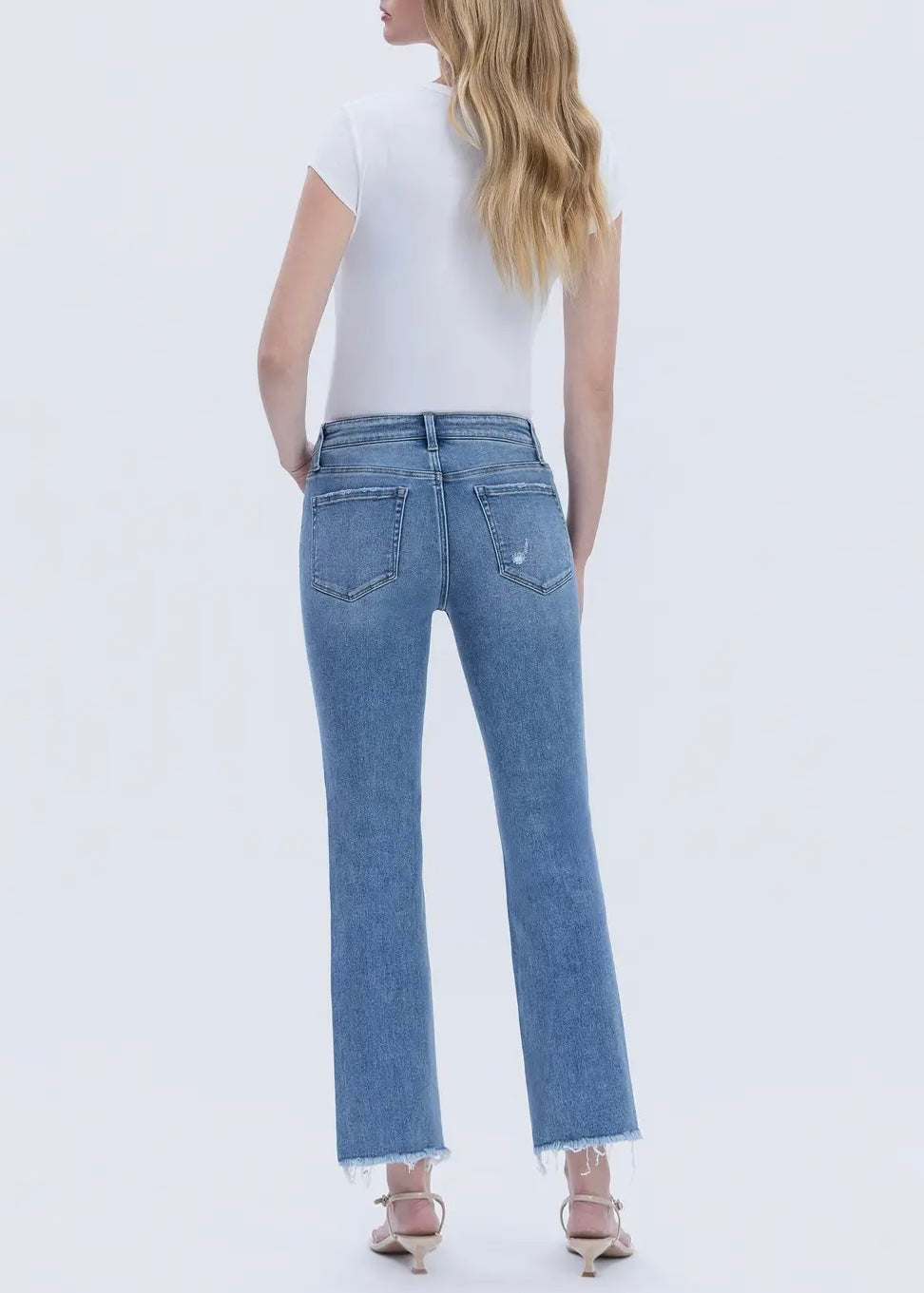 Alyvia Mid Rise Raw Hem Crop Straight Jeans