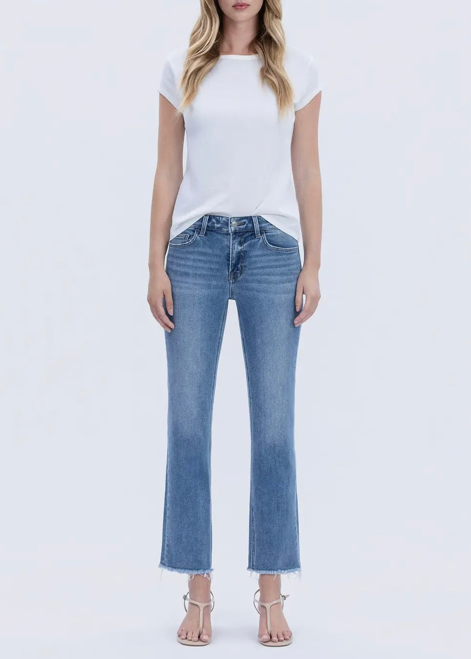 Alyvia Mid Rise Raw Hem Crop Straight Jeans