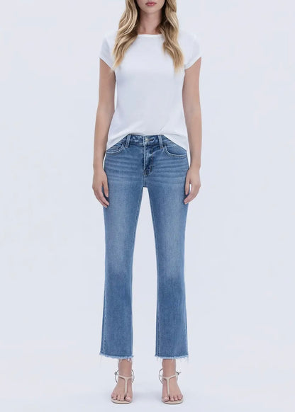 Alyvia Mid Rise Raw Hem Crop Straight Jeans