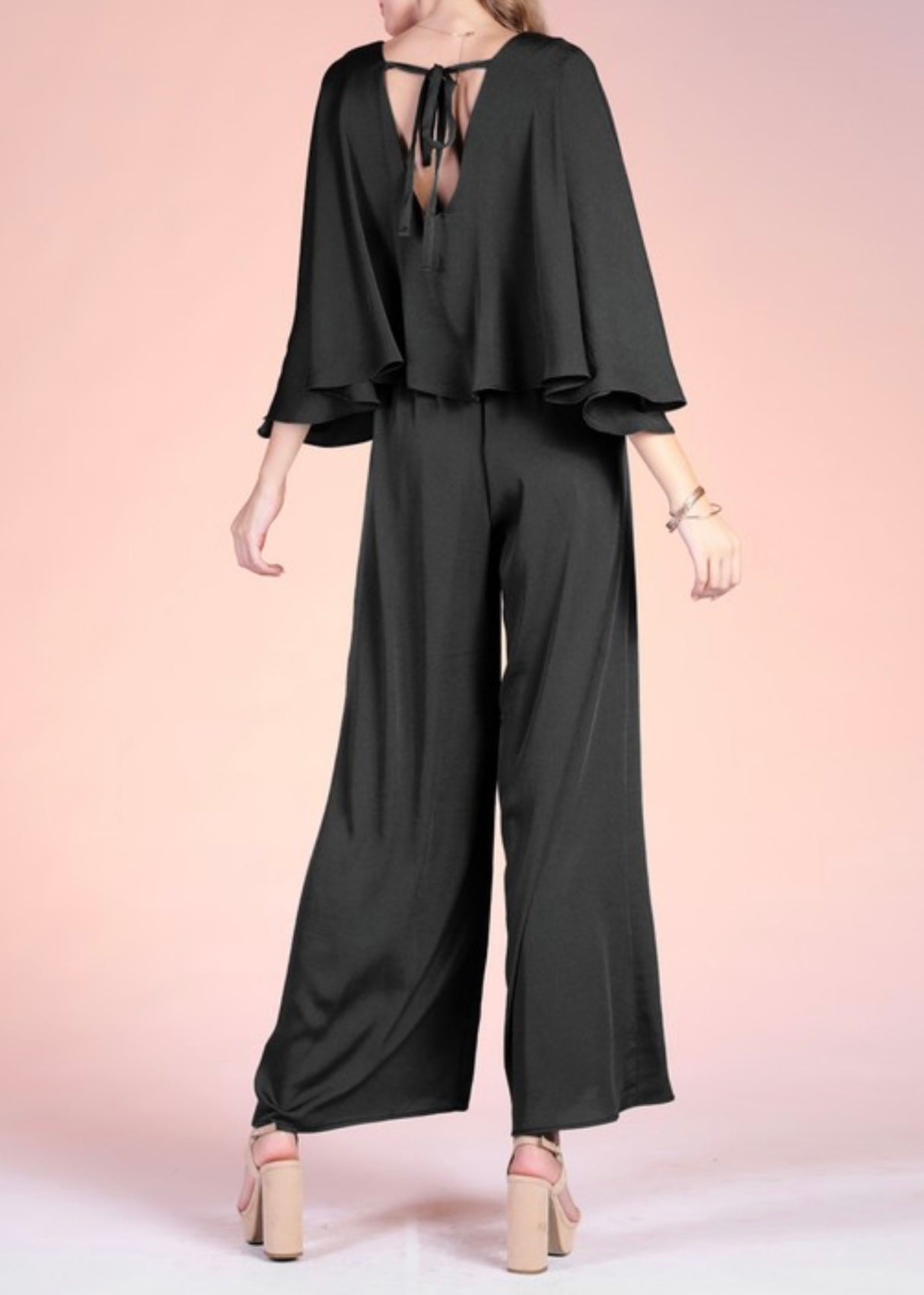 Kalena Washed Poly Silk Cape Jumpsuit