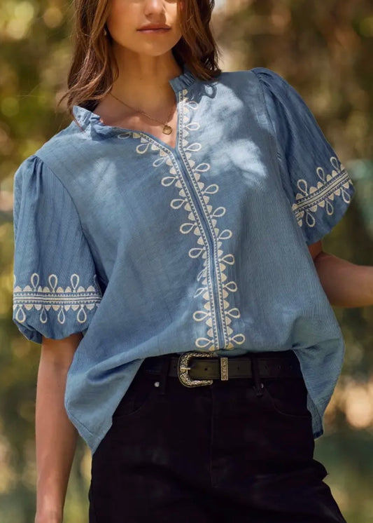 Summer Air Bubble Sleeve Blouse