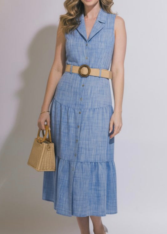 Emmie Lou Belted Tiered Midi Dress