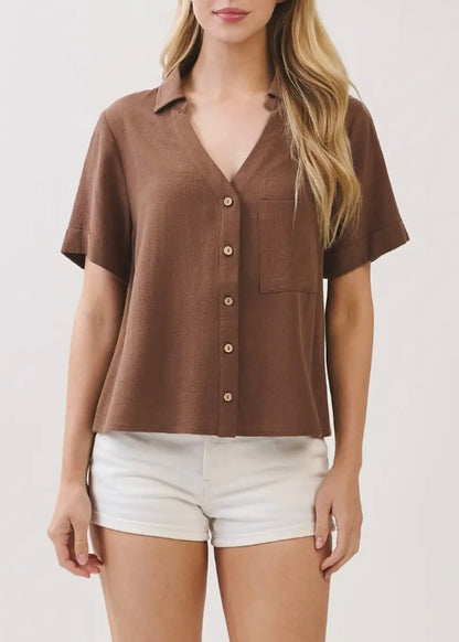 Maribel Collared Detailed Linen Shirt