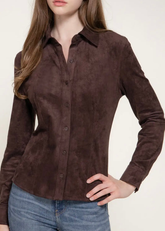 Belinda Long Sleeve Faux Suede Shirt