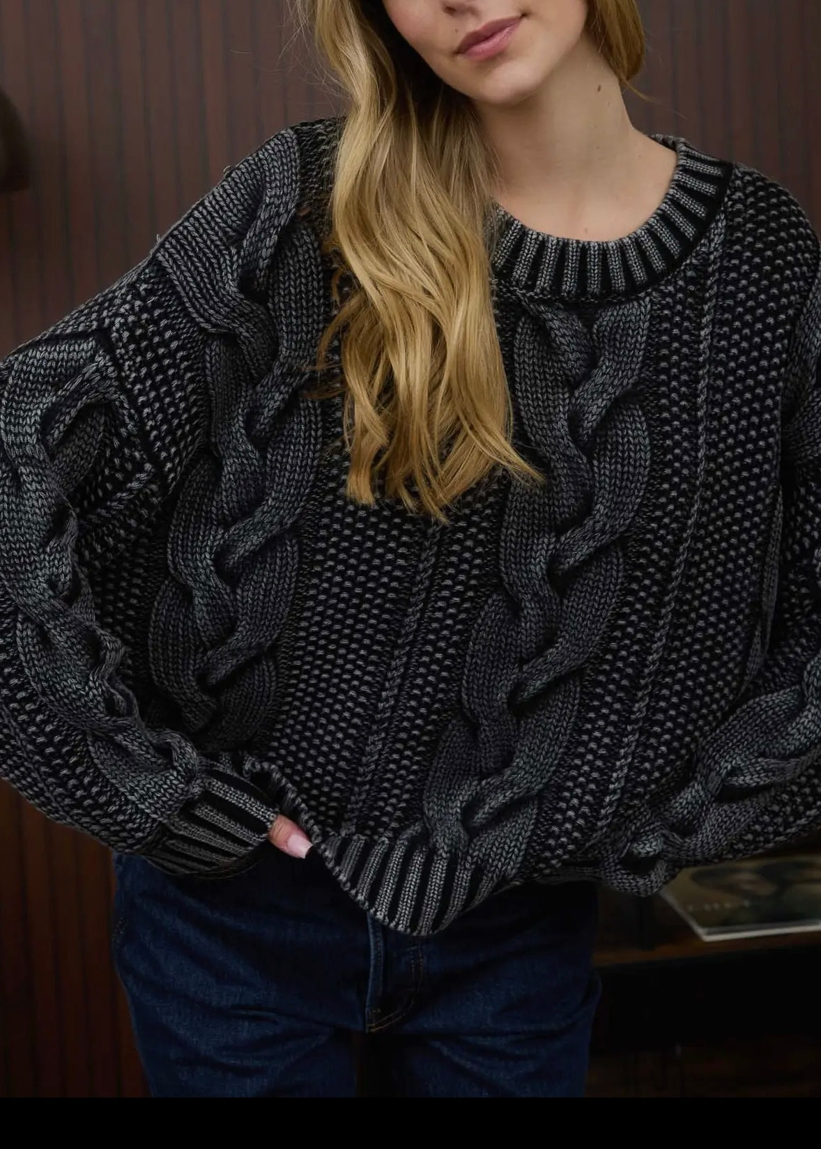 Elizah Washed Cable Knit Sweater
