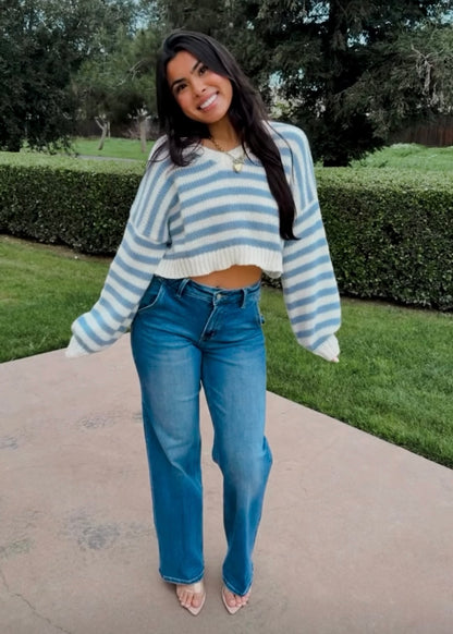 Amelia V-neck Striped Cropped Sweater
