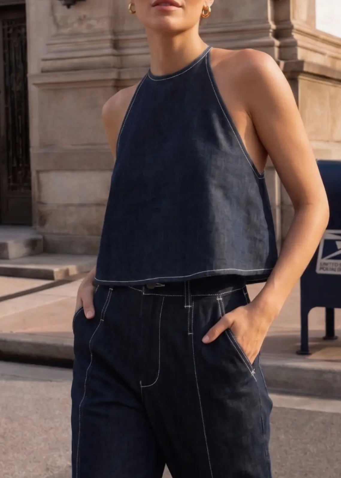 Presley Open Back Denim Top