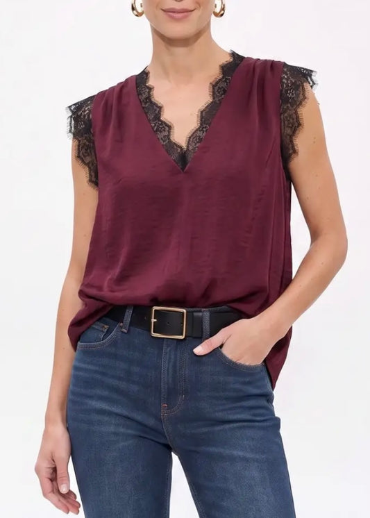 Tania Lace Trim Sleeveless Blouse