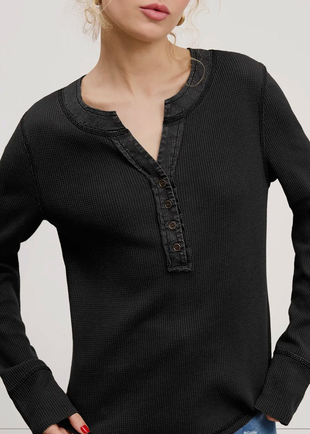 Kelsey Relaxed Fit Waffle Long Sleeve Top