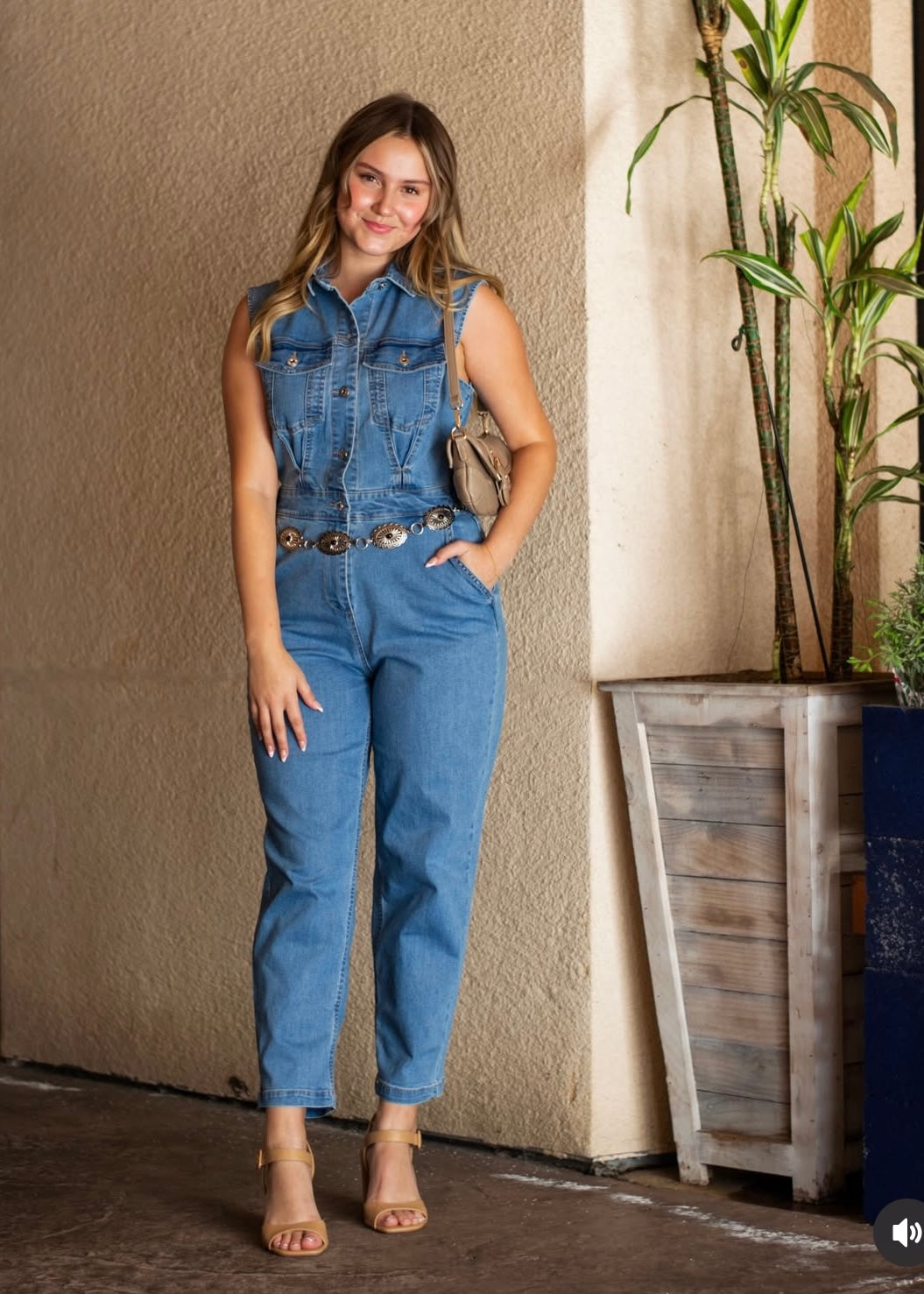 Caroline Denim Sleeveless Jumpsuit