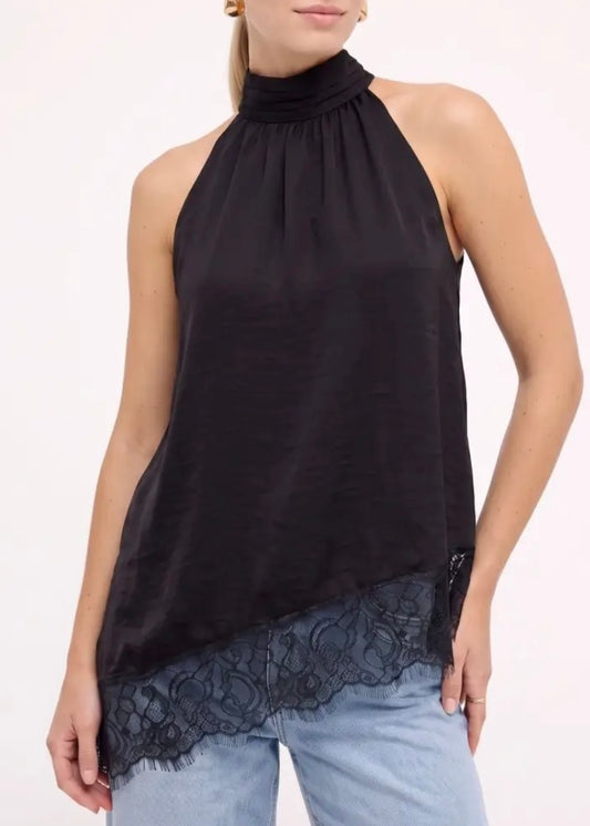 Hidden Charm Lace Trim Halter Top