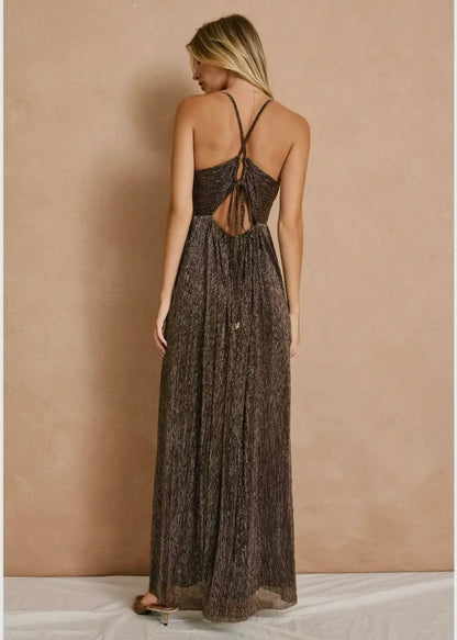 Bronzed Moment Plunging Maxi Dress