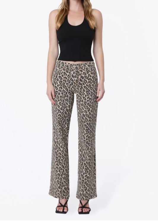 Glace High Rise Leopard Flare Jeans