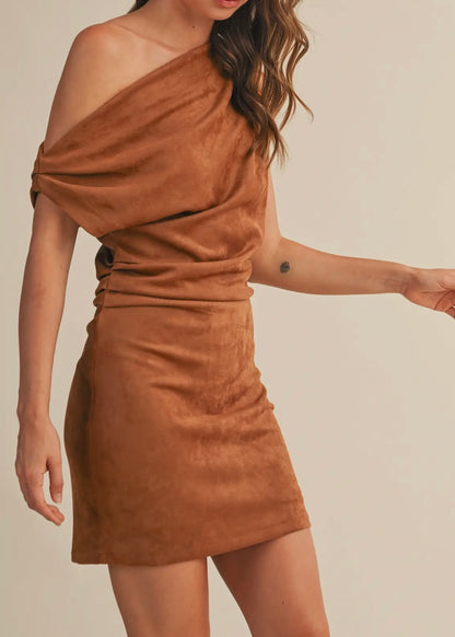 Nolani Suede Ashmetric Shoulder Mini Dress