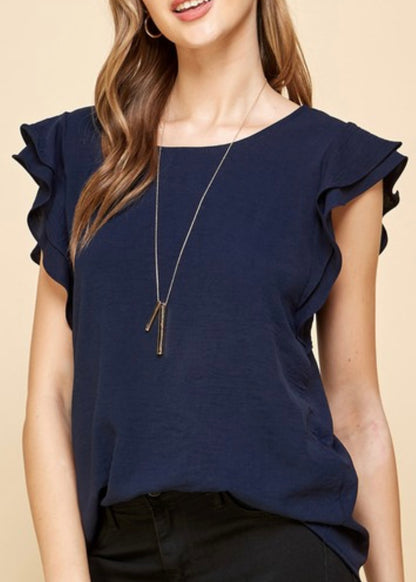 Maddie Solid Top with Ruffle Sleeves