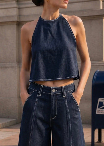 Presley Open Back Denim Top