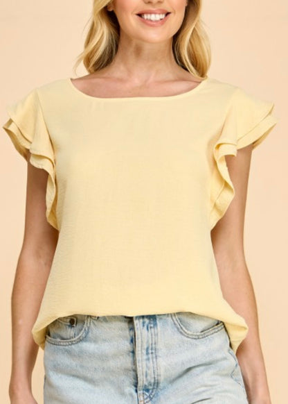 Maddie Solid Top with Ruffle Sleeves