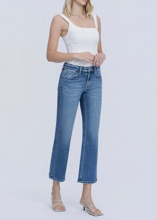 Gabby Mid Rise Medium Dark Wash Ankle Straight