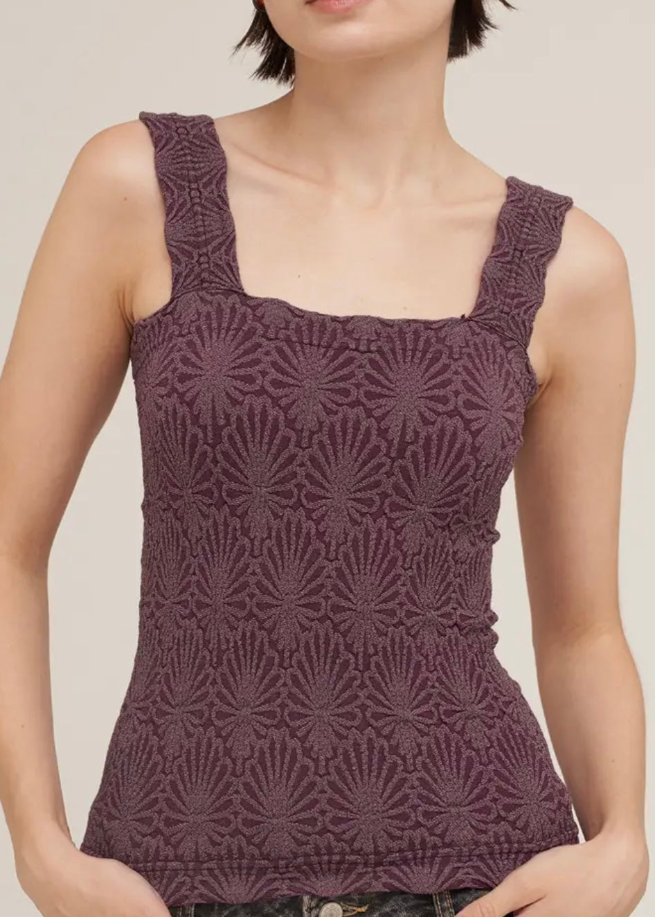 Square Neck Lace Textured Tank-New