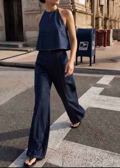 Presley Open Back Denim Top
