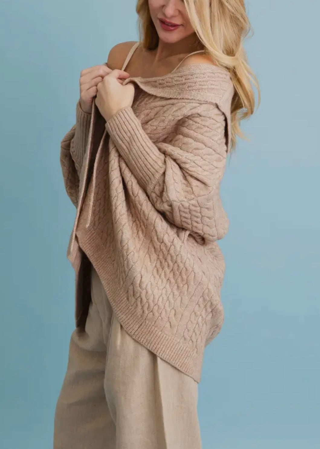 Cable Knit Oversized Poncho Cardigan