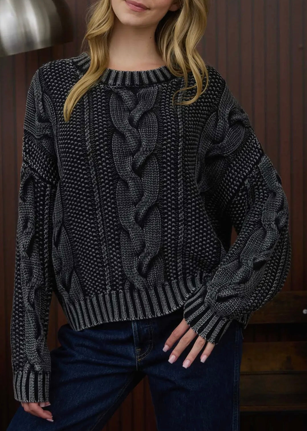 Elizah Washed Cable Knit Sweater