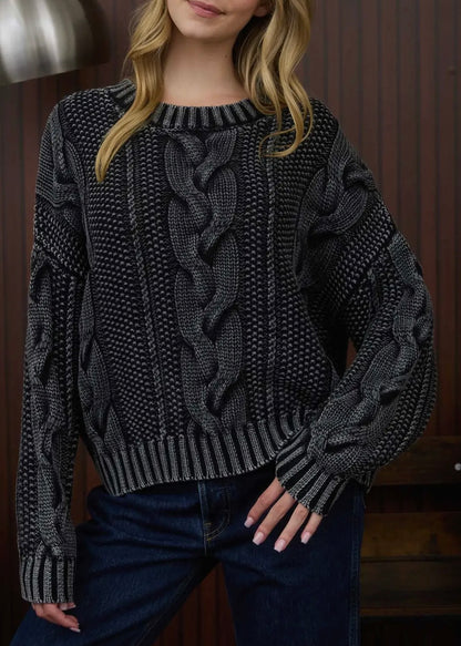 Elizah Washed Cable Knit Sweater