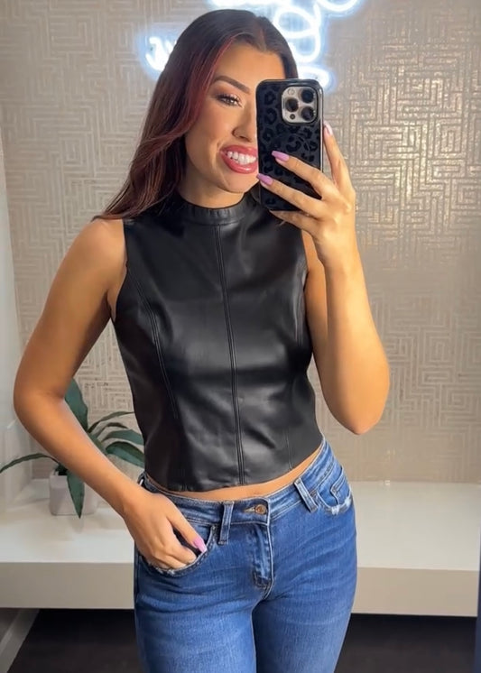 Alana Mock Neck Leather Top